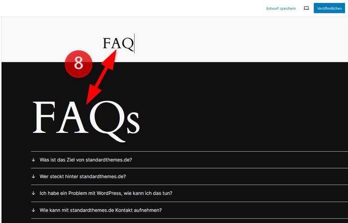 WordPress-FAQs anlegen: Seitenname ändern