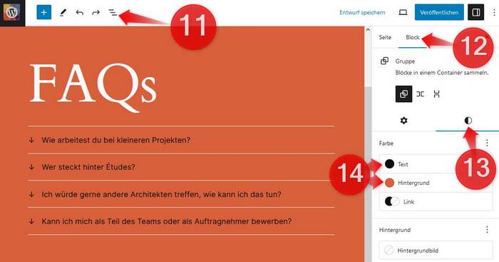 WordPress-FAQs anlegen: Farben der FAQ-Seite anpassen