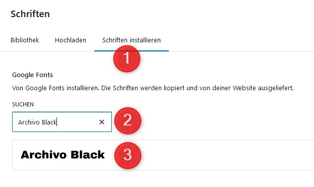 Schrift Archivo Black wird ausgewählt.